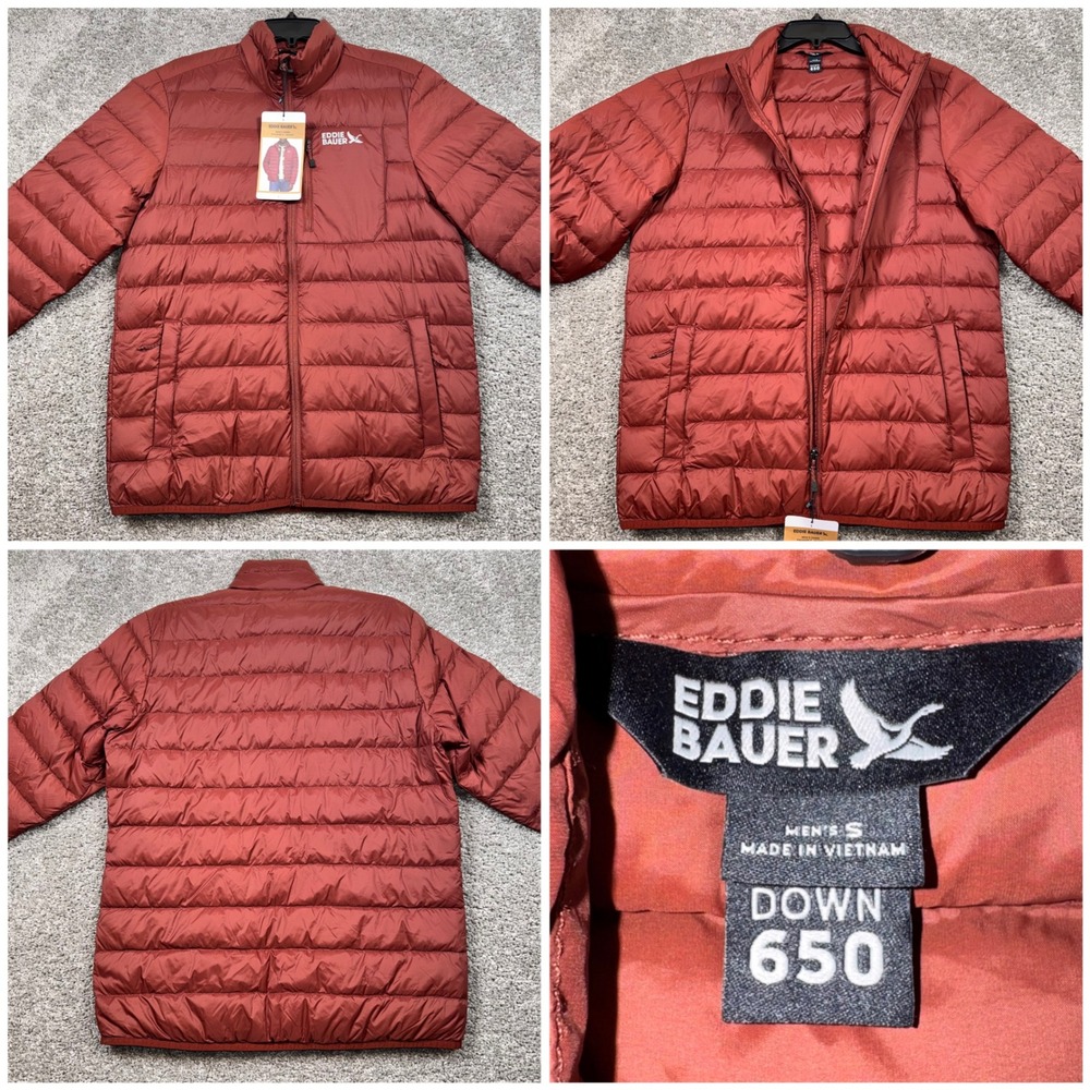 Eddie Bauer Packable Down Jacket Mens 650 Fill Power Red Small NEW